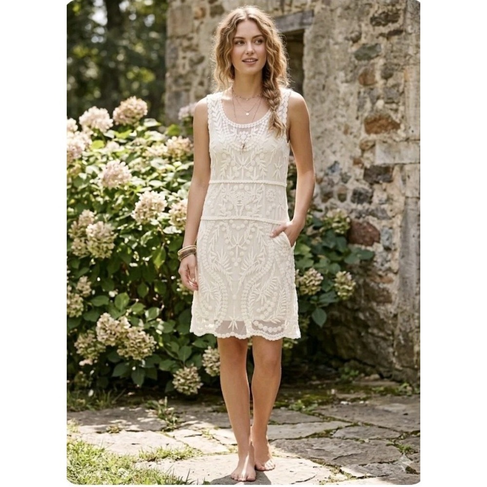 Express Dress M Lace Embroidery Mesh Off White‎ Bride Festival Boho Romantic